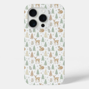 Coque iPhone 15 Pro Motif sans couture d'animaux de forêt hivernale