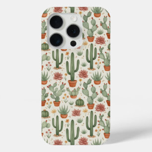 Coque iPhone 15 Pro Motif sans couture de cactus de désert succulent