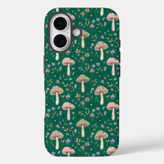 Coques Case-Mate iPhone Motif sans couture de champignons émeraude profond (Verso)