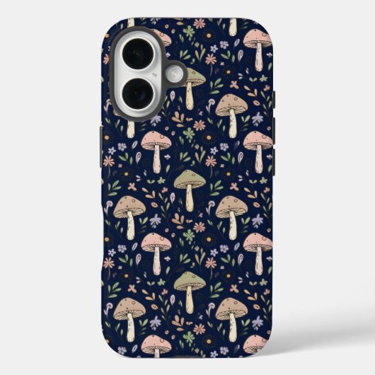 Coques Case-Mate iPhone Motif sans couture de champignons Navy Profond Aca (Verso)