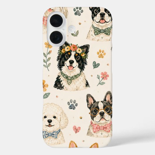 Coques Case-Mate iPhone Motif sans couture de chiot pastel | Chien peint à (Verso)