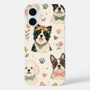 Coques iPhone 16 Motif sans couture de chiot pastel Tissu de chie
