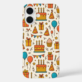 Coques iPhone 16 Motif sans couture de fête d'anniversaire vibrant