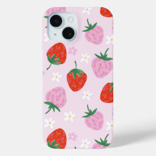 Coque Pour iPhone 15 Motif sans couture de fraise d'esthétique dessinée