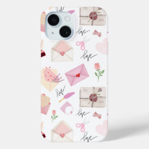 Coque Pour iPhone 15 Motif sans couture de lettres d'amour rose à l'aqu
