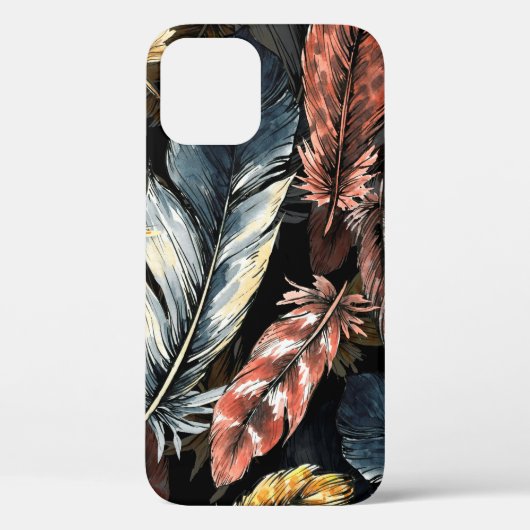 Coques Case-Mate iPhone Motif sans couture de plumes d'oiseaux. (Verso)