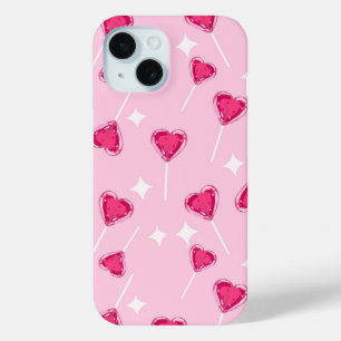 Coque Pour iPhone 15 Motif sans couture de sucette en forme de cœur ros
