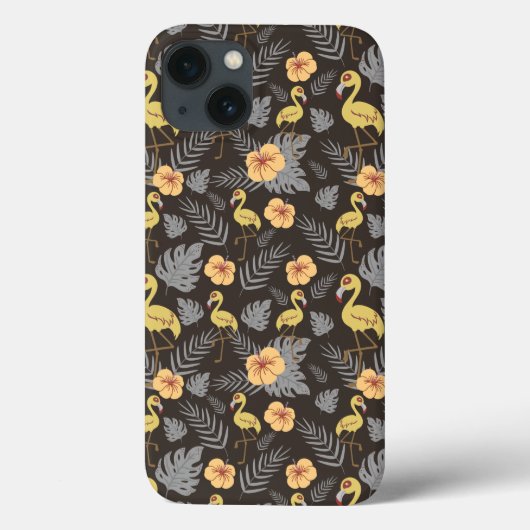 Coques Case-Mate iPhone motif sans couture Flamant rose avec fleurs et feu (Verso)