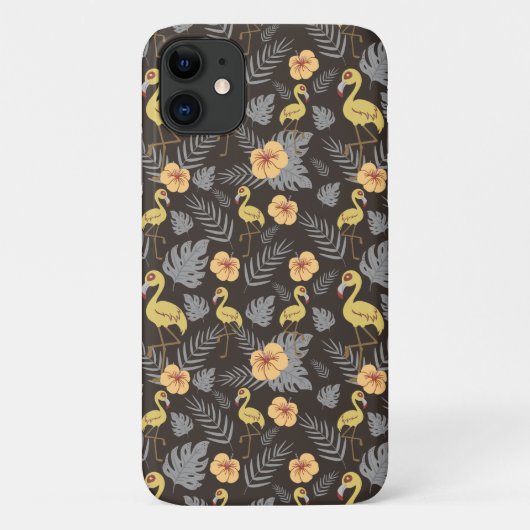 Coques Case-Mate iPhone motif sans couture Flamant rose avec fleurs et feu (Dos)