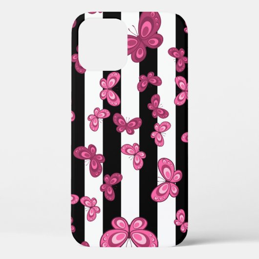 Coques Case-Mate iPhone Motif sans couture papillon sur arrière - plan bla (Verso)