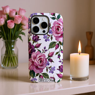 Coques iPhone 16 Pro Motif sans faille de Roses pourpres