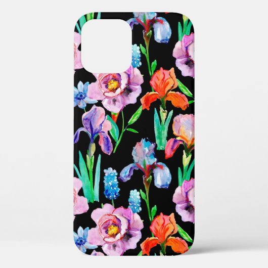 Coques Case-Mate iPhone Motif sans joint avec fleurs Iris et Peony, Eau (Verso)