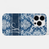 Coques Case-Mate iPhone Motif Sapphire Grunge Damask avec Monogramme (Verso (horizontal))