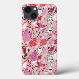 iPhone 13 Case Motif savoureux avec des oiseaux et des fleurs