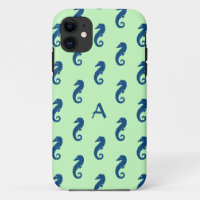 Motif Seahorse en Mint Green & Navy Monogram