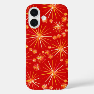 Coques iPhone 16 Motif Spoutnik du milieu du siècle, Rouge Profond