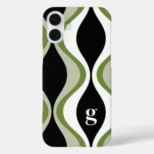 Coques iPhone 16 Plus motif super rétro - monogramme - noir olive