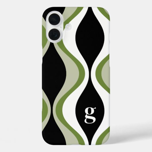 Coques Case-Mate iPhone motif super rétro - monogramme - noir olive (Verso)