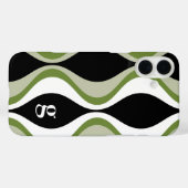 Coques Case-Mate iPhone motif super rétro - monogramme - noir olive (Verso (horizontal))