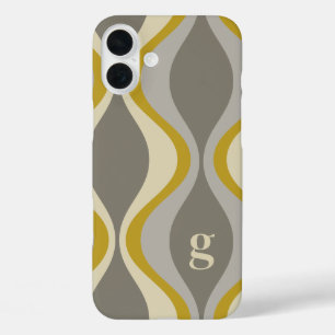 Coques iPhone 16 Plus motif super rétro - monogramme - taupe or