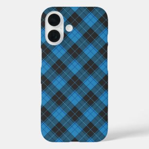 Coques iPhone 16 Motif tartan simple en bleu foncé
