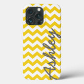Coques Case-Mate iPhone Motif tendance Chevron avec nom - gris jaune (Verso)