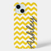 Coques Case-Mate iPhone Motif tendance Chevron avec nom - gris jaune (Verso)