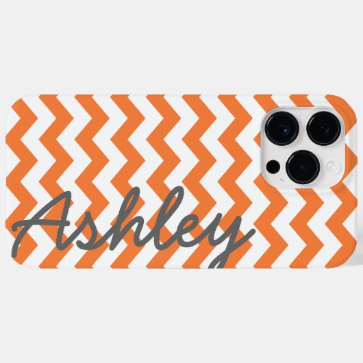 Coques Case-Mate iPhone Motif tendance Chevron avec nom - gris orange (Verso (horizontal))