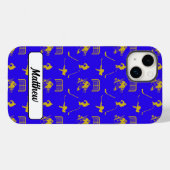 Coques Case-Mate iPhone Motif tendance de hockey bleu jaune (Verso (horizontal))