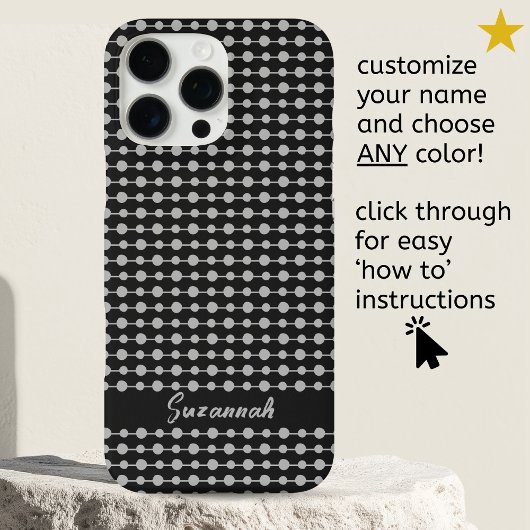 Coques Case-Mate iPhone Motif tendance points blancs noirs lignes Nom pers