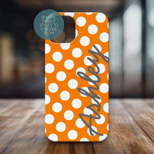 Coque Pour iPhone 15 Motif tendance Polka Dot avec nom - gris orange