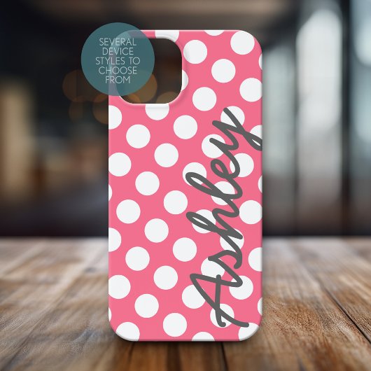 Coques Case-Mate iPhone Motif tendance Polka Dot avec nom - gris rose