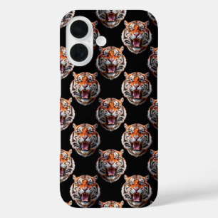 Coques iPhone 16 Motif Tiger - Noir