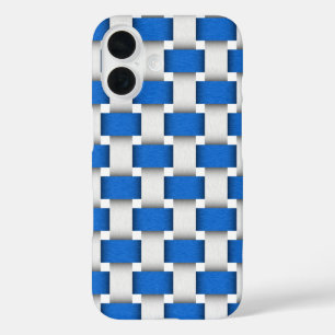 Coques iPhone 16 Motif Tissé Panier Bleu et Blanc
