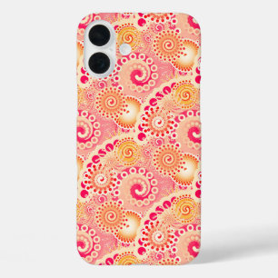 iPhone 16 Plus Case Motif tourbillon fractal, corail, pêche