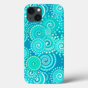 iPhone 13 Case Motif tourbillon fractal, nuances bleu océan
