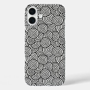 iPhone 16 Plus Case Motif tourbillon japonais - blanc et noir