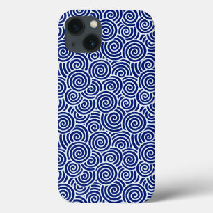Coques Pour iPhone Motif tourbillon japonais - bleu marine et blanc