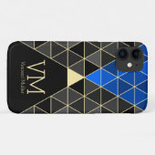 Coques Case-Mate iPhone Motif triangle moderne couleur bleu monogrammé (Dos (Horizontal))