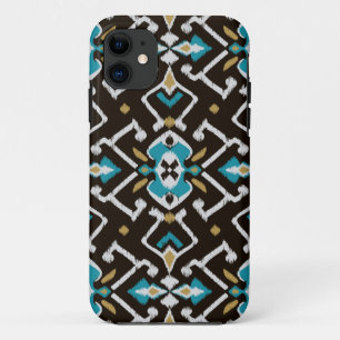 Coques Pour iPhone Motif tribal d'ikat turquoise noir géométrique