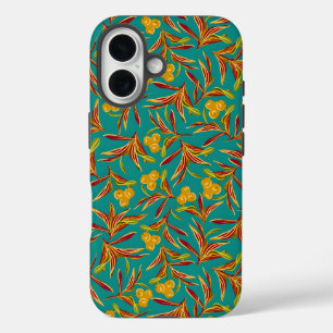 Coques iPhone 16 Motif tropical avec feuilles rouges et jaunes