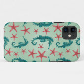 Coques Case-Mate iPhone Motif turquoise 2 d'hippocampe (Dos (Horizontal))