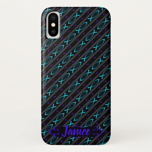 Coques Case-Mate iPhone motif turquoise de poissons de Jésus (Dos)