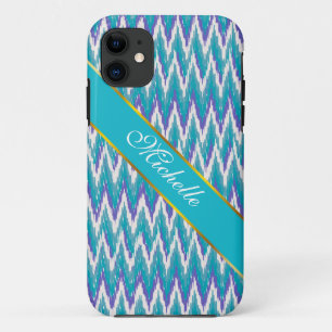 Coque iPhone 11 motif turquoise et Amethyst iKat ZigZag