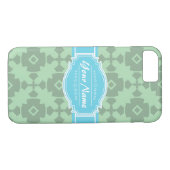 Coques Case-Mate iPhone Motif vert à la menthe avec nom personnalisé (Dos (Horizontal))