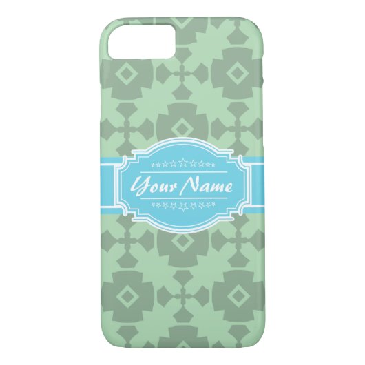 Coques Case-Mate iPhone Motif vert à la menthe avec nom personnalisé (Dos)