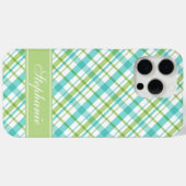 Coques Case-Mate iPhone Motif vert et Aqua Plaid (Verso (horizontal))