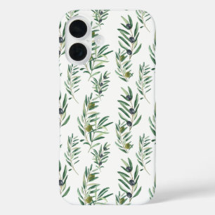 Coques iPhone 16 Motif vert olive chic campagne française aquarelle