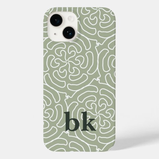 Coques Case-Mate iPhone Motif vert sauge moderne monogrammé (Verso)