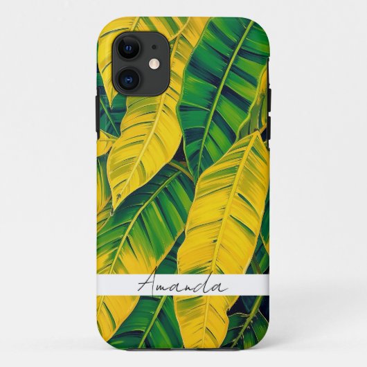 Coques Case-Mate iPhone Motif vibrant à feuilles de bananier vert et jaune (Dos)